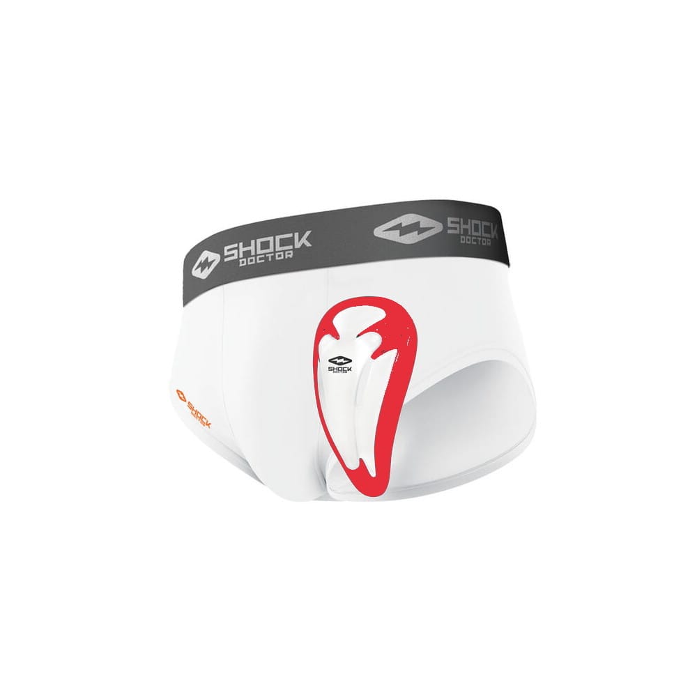 Shock Doctor Boys Brief (White) with BioFlex Cup (Red & White, Regular)